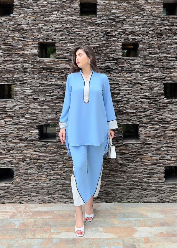 Ice blue Co-ord set Momina Ammar