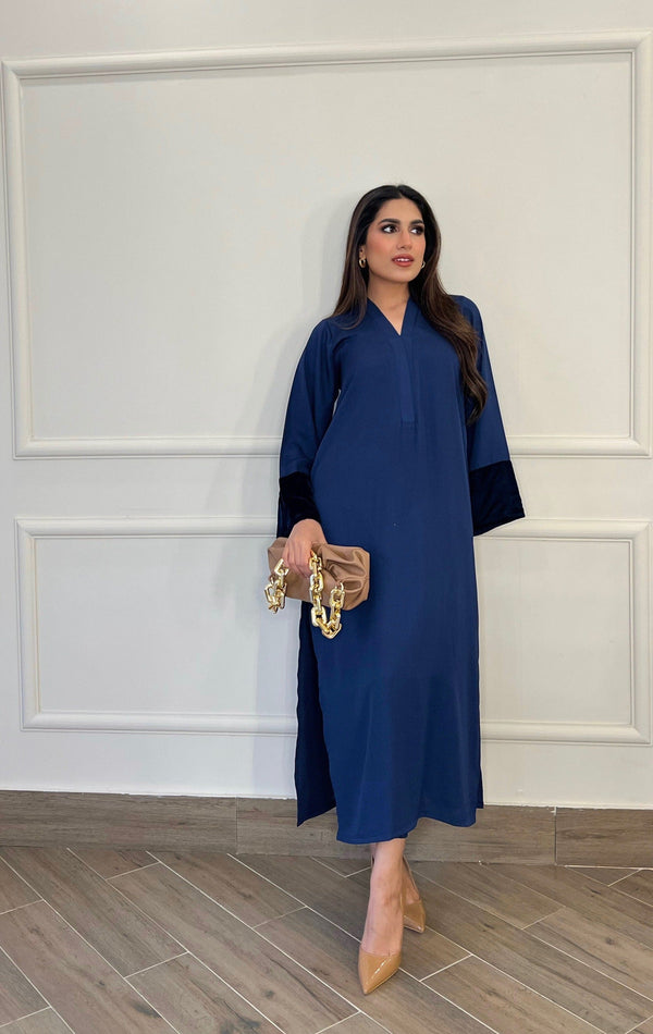 Blue long set with velvet Tunic