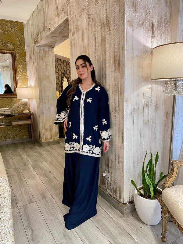 Blue Embroidered With Elephant Pants