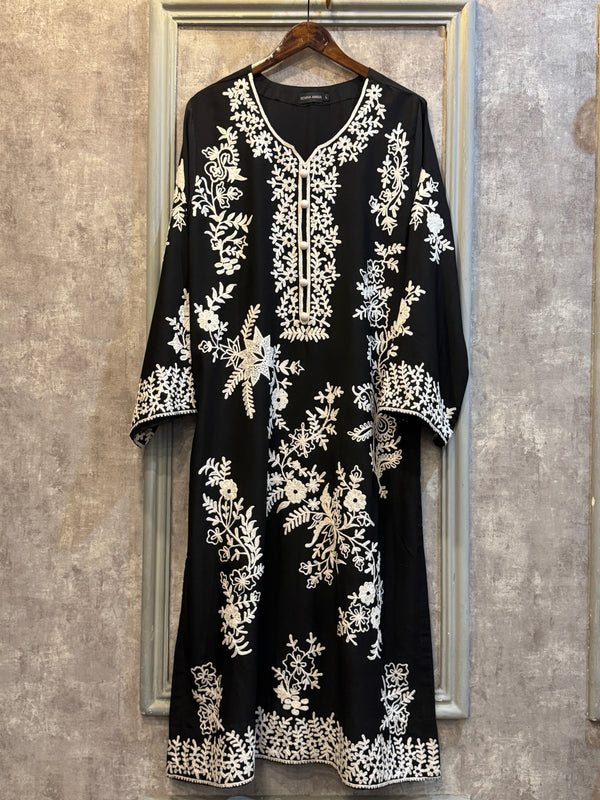 Black Flower Embroidered Two Pc
