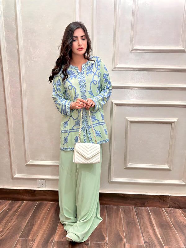 Apple Green Embroidered With Elephant Pants