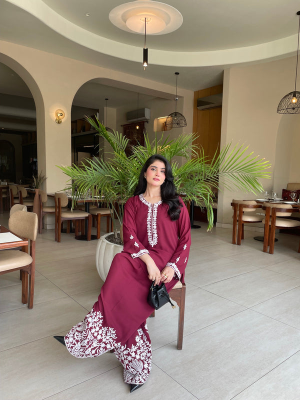 Burgundy Embroidery Shalwar Set