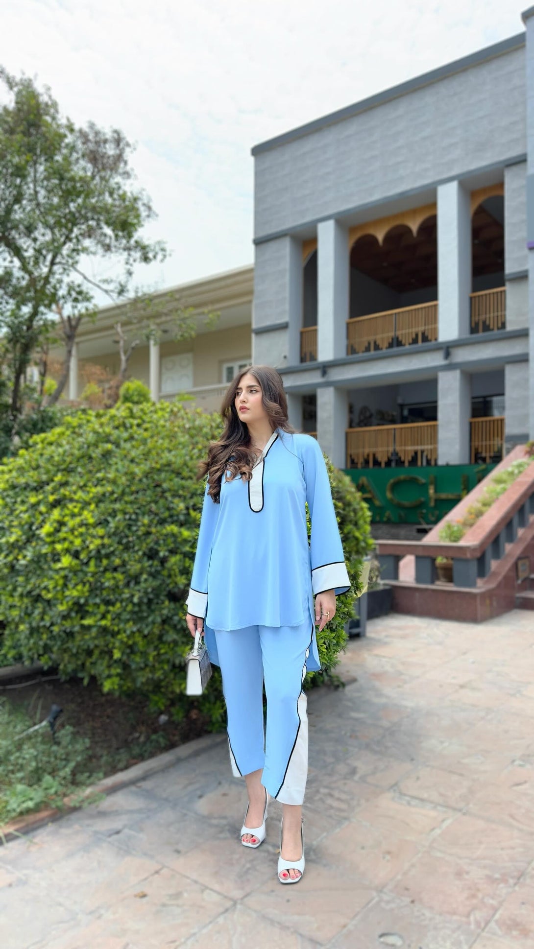 Ice blue Co-ord set Momina Ammar