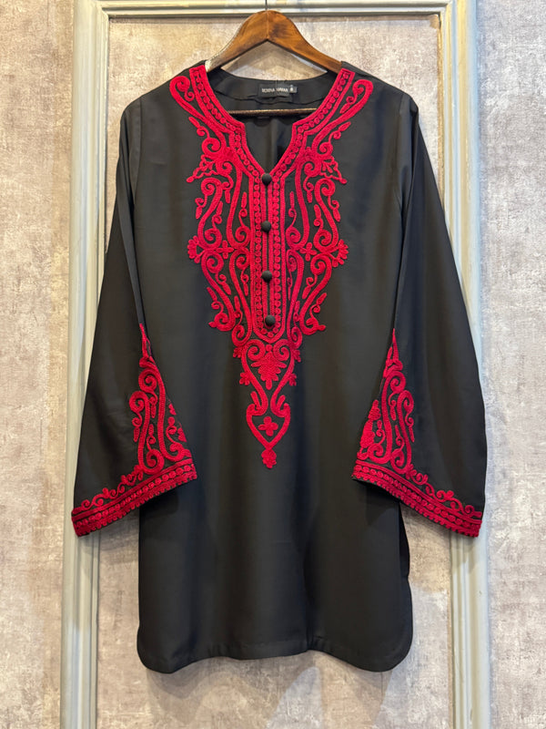 Red On Black With Balck Farshi Shalwar